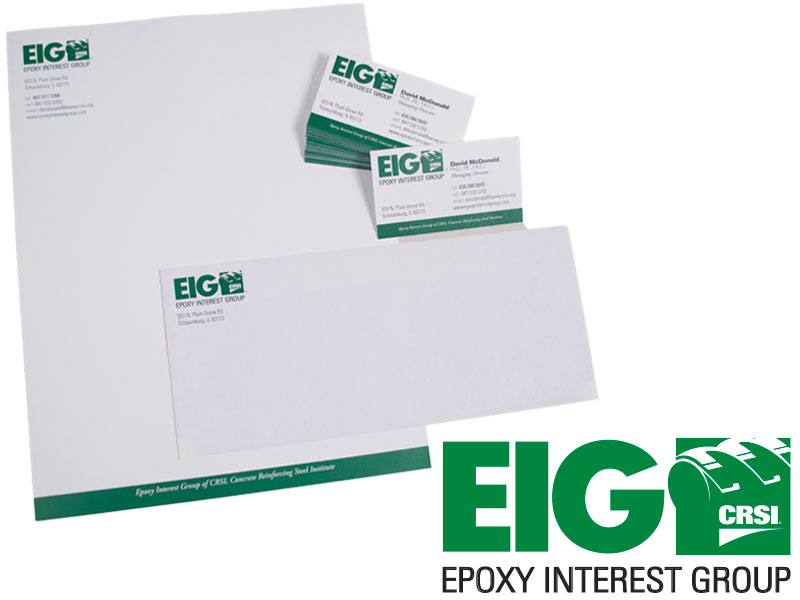 photo of Epoxy Interest Group logo, business cards, letter head and envelope