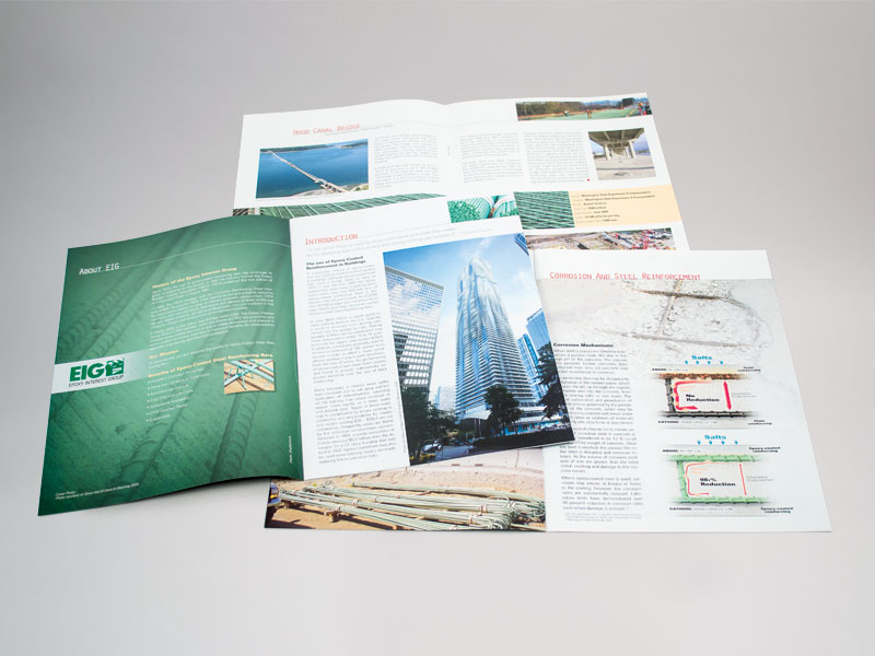 photo of various EIG brochure opened up